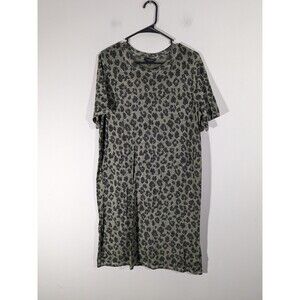 EUC Lucky Brand Green Animal Print Short Sleeve Shirt Dress Women Size L